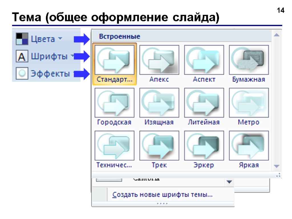 Тема (общее оформление слайда) 14